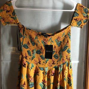 Yellow Tropical Floral Off the Shoulder Maxi Dress